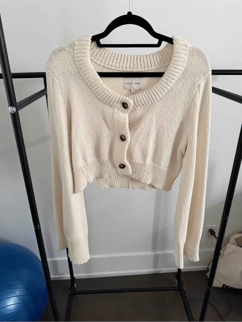 Loulou Studio Cream Cropped Button Cardigan